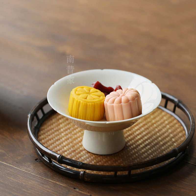 中式干果高脚盘古朴茶点高足盘葵口手工餐具日式高脚碟水