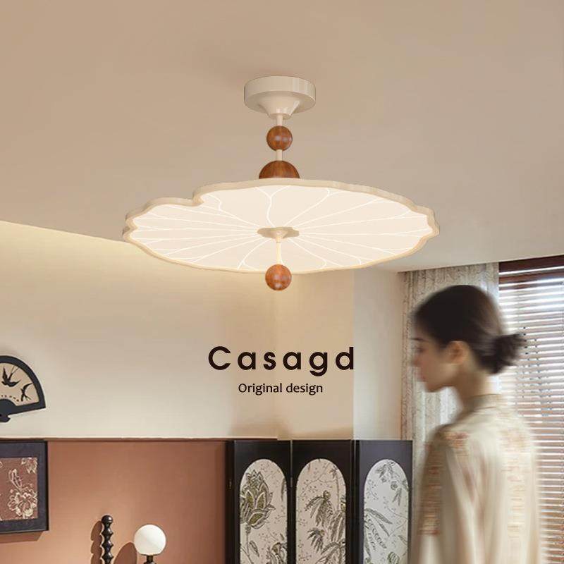 奶油风设计师荷叶卧室灯法式中古LED吸顶灯主卧灯美拉德风书房灯