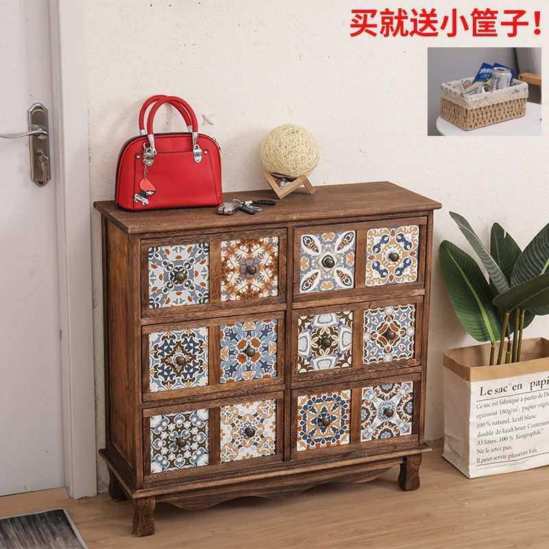 斗柜复古实木 卧室收纳柜美式黑胡桃色家用客厅木质储物柜