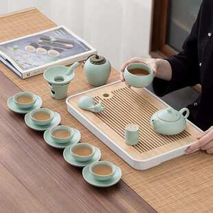 汝窑茶具套装家用冰裂简约客厅中式功夫侧把茶壶盖碗茶杯喝茶泡茶