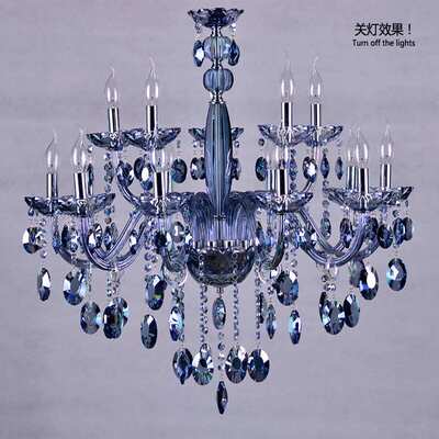 蓝色水晶吊灯欧式灯简欧客厅灯具美式卧室餐厅灯奢华大气蜡烛灯饰