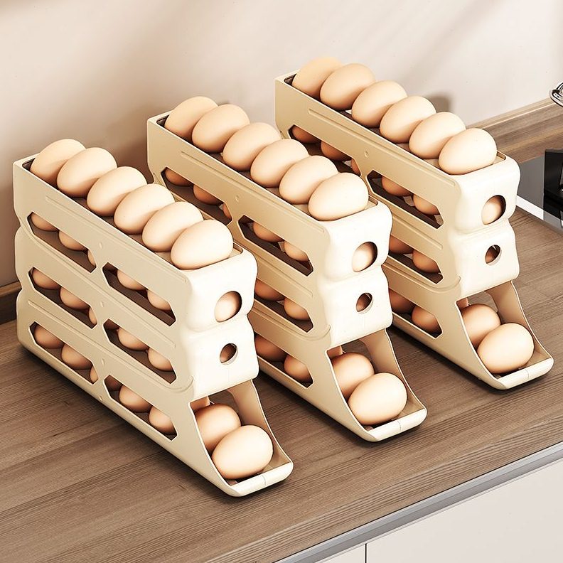 小厨妞滑梯鸡蛋收纳盒厨房置物架冰箱侧门收纳架滚蛋鸡蛋架拖自动