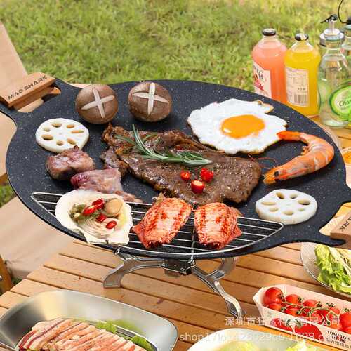 狂鲨铁板烧烤盘家用卡式户外炉烤肉盘韩式烤盘麦饭石明火煎烤锅子