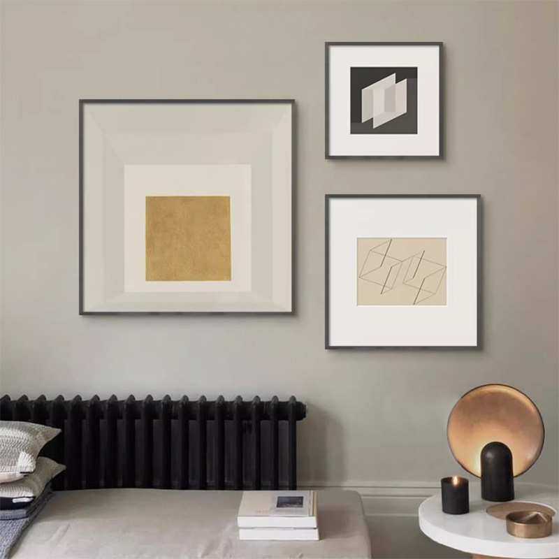 现代高级几何抽象挂画酒店样板间装饰画组合正方形客厅餐厅墙壁画