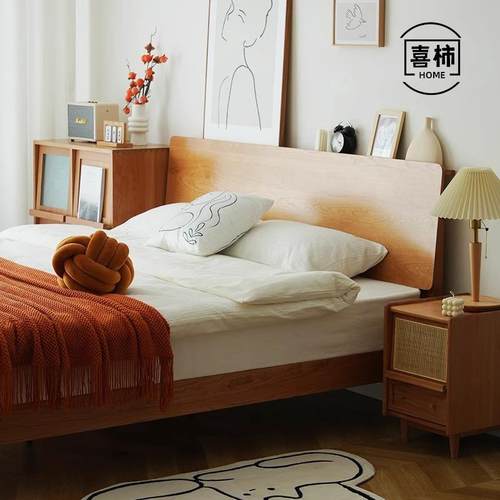 北欧实木床现代简约1.5米原木1米2日式樱桃木1.8米主卧单双人床
