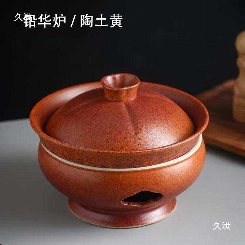 中式粗陶圆形陶土蜡烛加热保温汤煲牛蛙碗带盖特色酒店餐具干锅