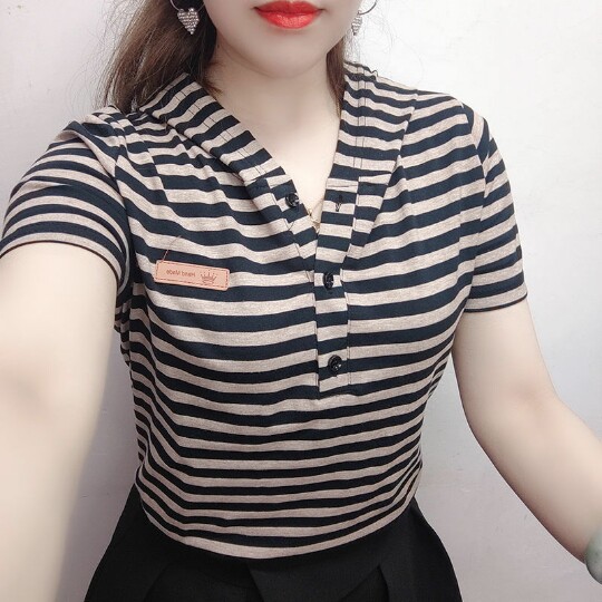 T桖女2025新款夏季条纹短袖体恤韩版百搭连帽卫衣横条显瘦上衣