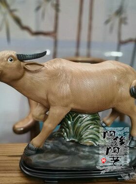 陶瓷工艺品 石湾公仔 生肖 牛 春风得意 电视柜玄关