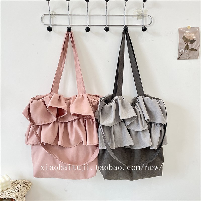 小白兔几 韩系大容量花苞包可爱荷叶边单肩包学U生上课包外出包