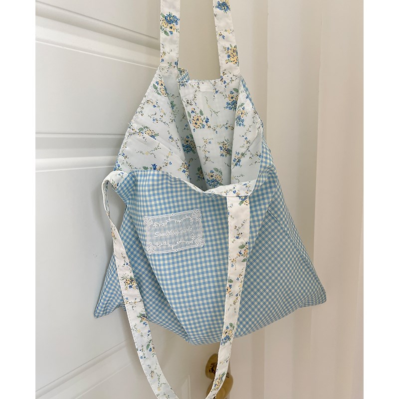 田园夏日2024新款碎花格纹两面可E背单肩包大容量甜美百搭斜跨包