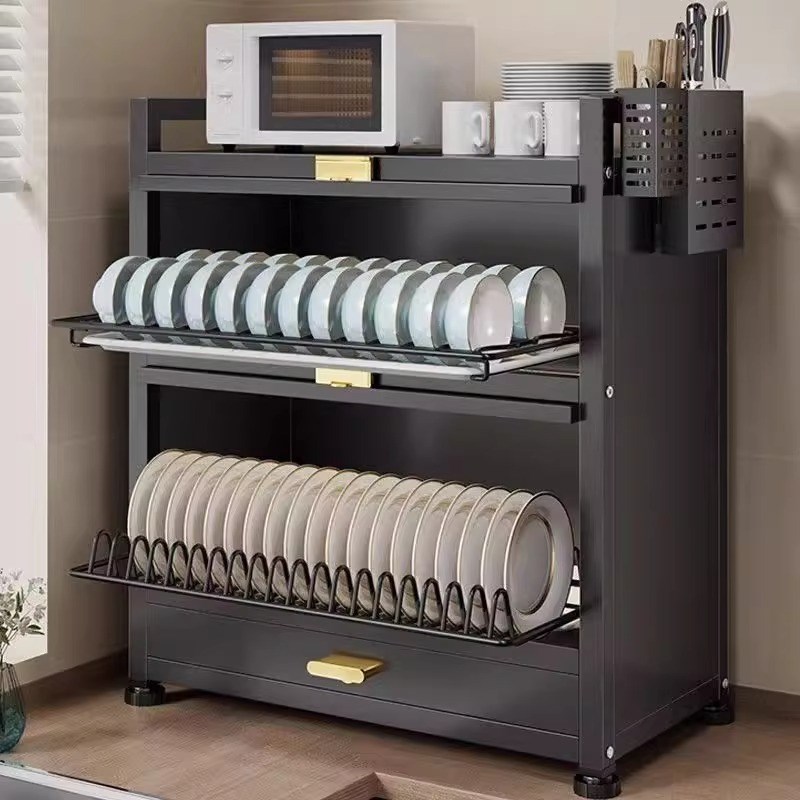 带盖碗架厨房碗碟置物架家用碗柜台面筷盘N防尘收纳盒沥水架抽屉