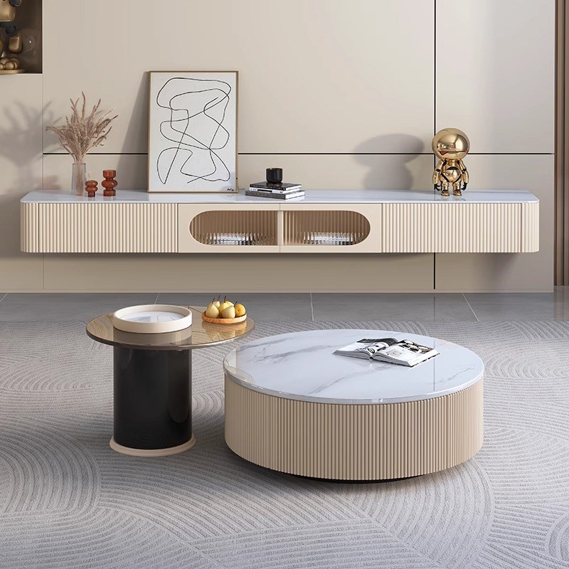 恒社 现代简约岩板茶几悬浮电视柜组合客厅小户型家Y用意式极简