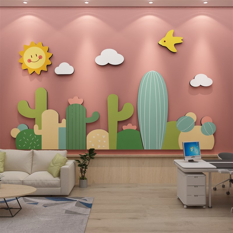 心理咨询室角布置挂图心灵驿站健康教室文K化背景墙面贴壁纸画装