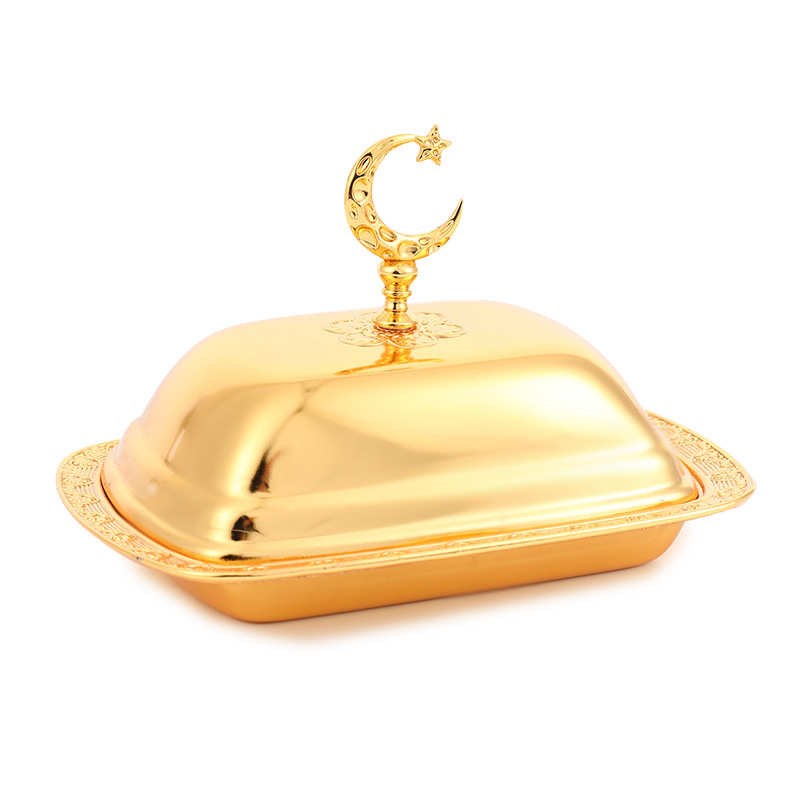 欧式覆古星月牛油碟轻奢工艺商务C会客高端带盖碟摆盘专用厂家供