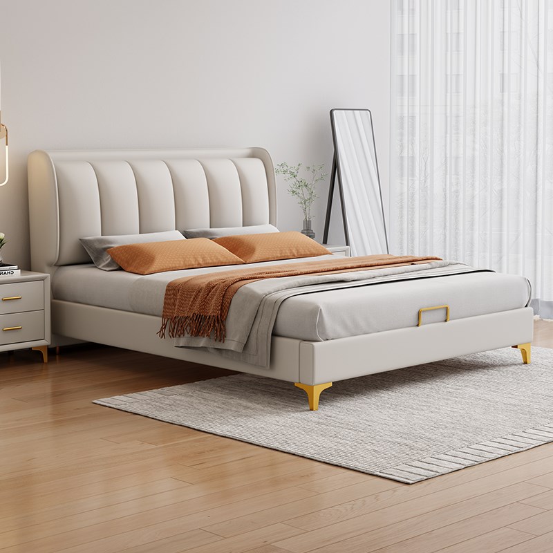 悬浮床白色d奶油系小户型次卧双人婚床皮床布床法式轻奢1.8M极简