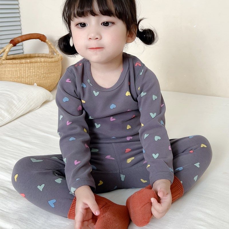 女童秋衣秋裤儿童无骨保暖内衣秋冬加厚宝宝冬季碎花纯棉睡衣套装