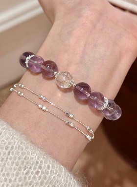 谷岚紫穹之泪天然玻利维亚紫水晶白阿塞手串上岸女款转运手链