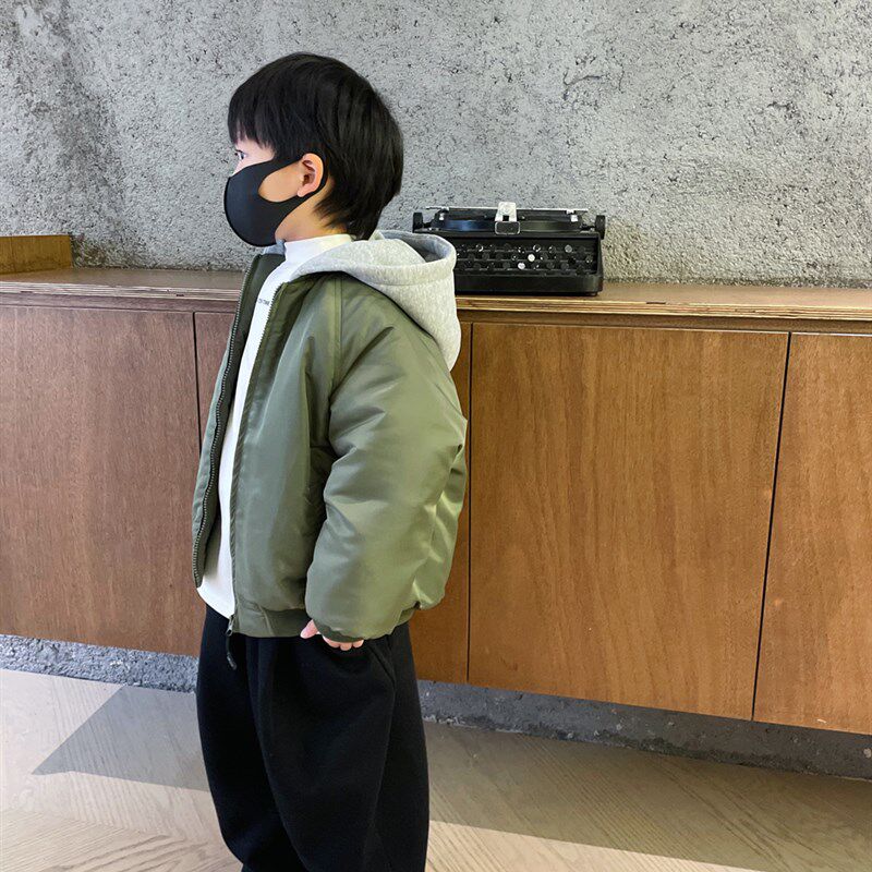男童外套夹克儿童棉服加绒加厚冬装男孩冬季中童连帽棉衣2024新款