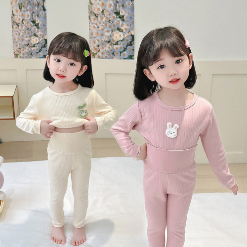 3女童睡衣纯棉发热衣护肚春秋儿童宝宝秋季套装2岁秋衣卫生裤两件