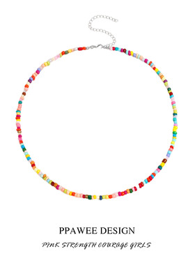 彩色手工串珠小众颈链2024新款米珠项链夏日多巴胺锁骨链女高级感