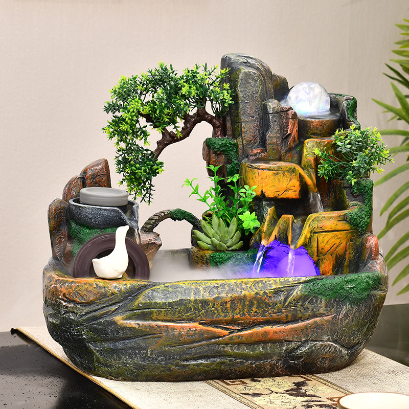 假山流水生财摆件循环水客厅鱼缸装饰品办公室桌面时来运转风水轮,家居饰品,流水摆件,淘宝优惠券,粉丝福利购,淘宝优惠卷