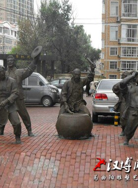 玻璃钢仿铜雕塑扭秧歌文化主题民俗小品雕塑敲锣打鼓人物公园景观