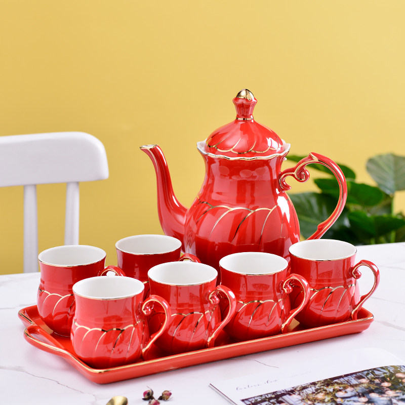 北欧喜庆轻奢水具茶具套装家用客厅茶杯水杯茶壶杯具水壶托盘结婚,餐饮具,水具套装,淘宝优惠券,粉丝福利购,淘宝优惠卷