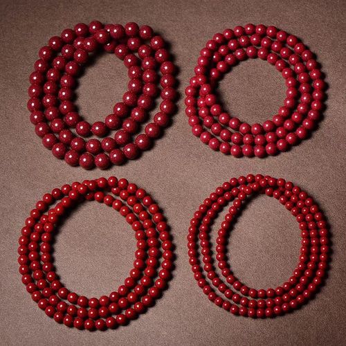 高纯度正品真朱砂4mm5/6/8毫米108颗三圈手錬本命年多圈手串持