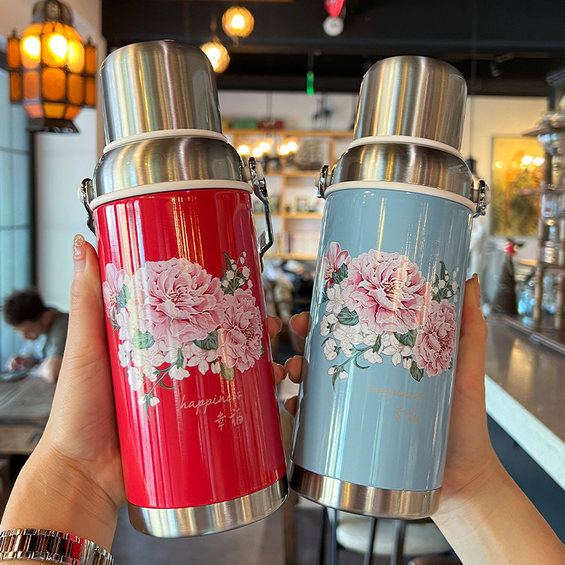 复古保温杯女大容量结婚陪嫁怀旧老式手提水壶女士学生冬天水杯瓶,餐饮具,保冷/保温杯,淘宝优惠券,粉丝福利购,淘宝优惠卷