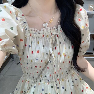 初中女生甜美小清新中长裙夏15新款16岁高中学生温柔风气质连衣裙