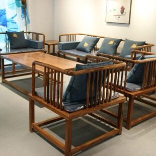 南美胡桃木实木沙发新中式榫卯结构家用组合沙发酒店大堂休闲沙发