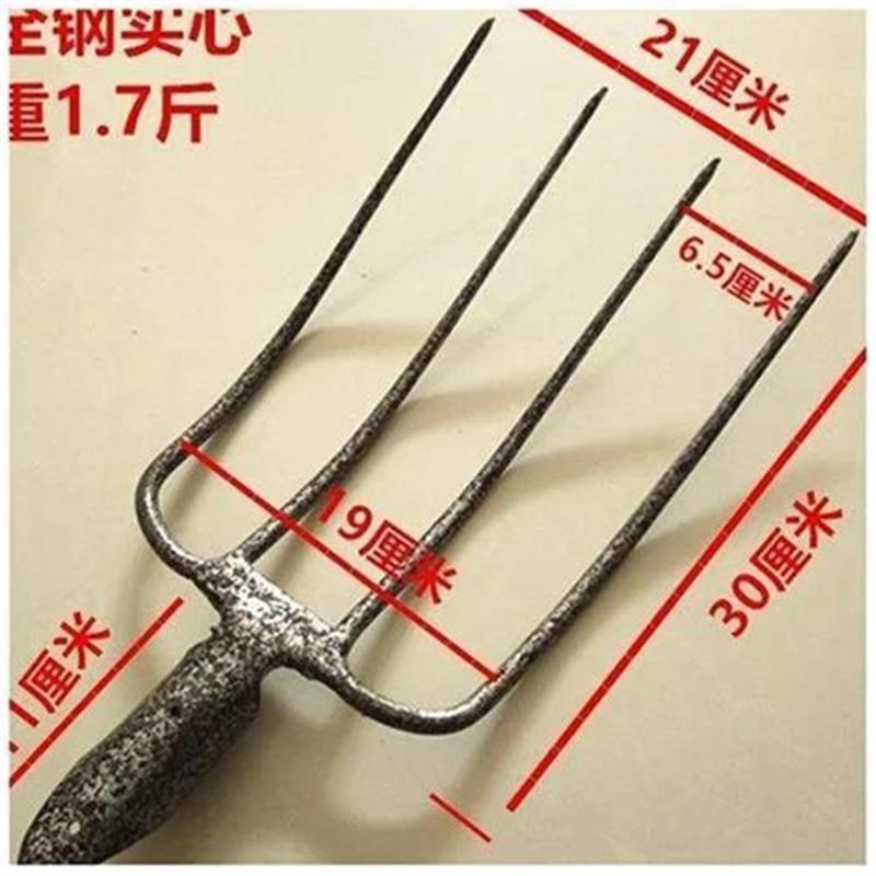 钢叉粪迷几加铁羊四齿叉实心叉叉子D耐子农用草叉四股全钢四股泥