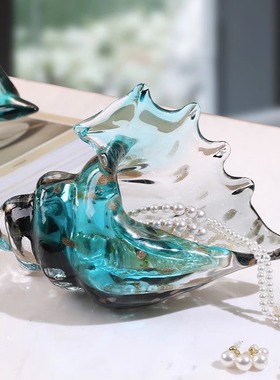 轻奢水晶客c厅古法琉璃海螺摆件饰品收纳盒玄关钥匙玻璃花瓶工艺