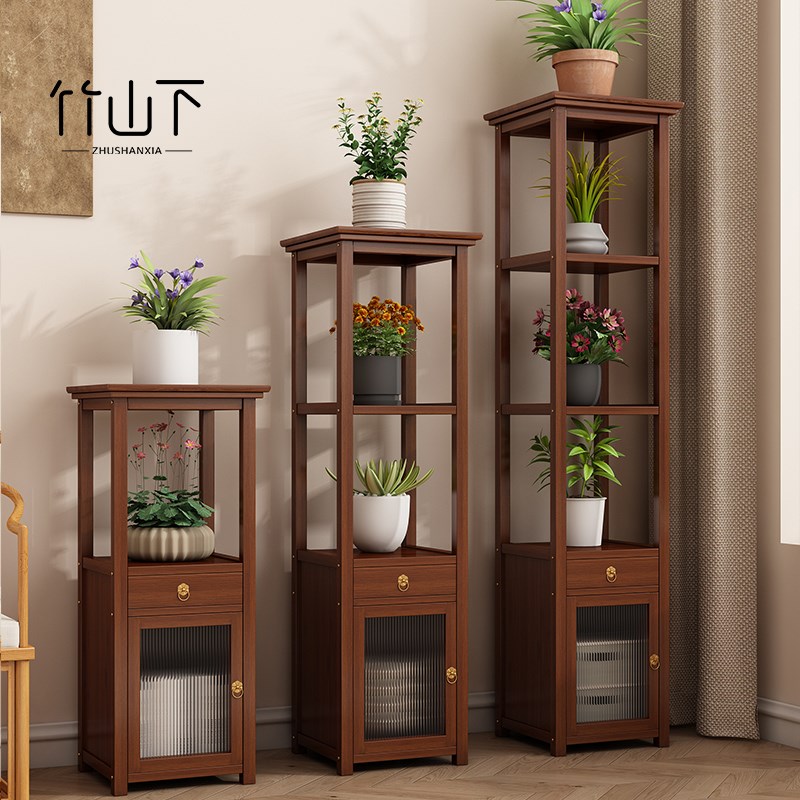 中式实木花架子客厅落n地式室内多层放花的花盆置物展示架2024新