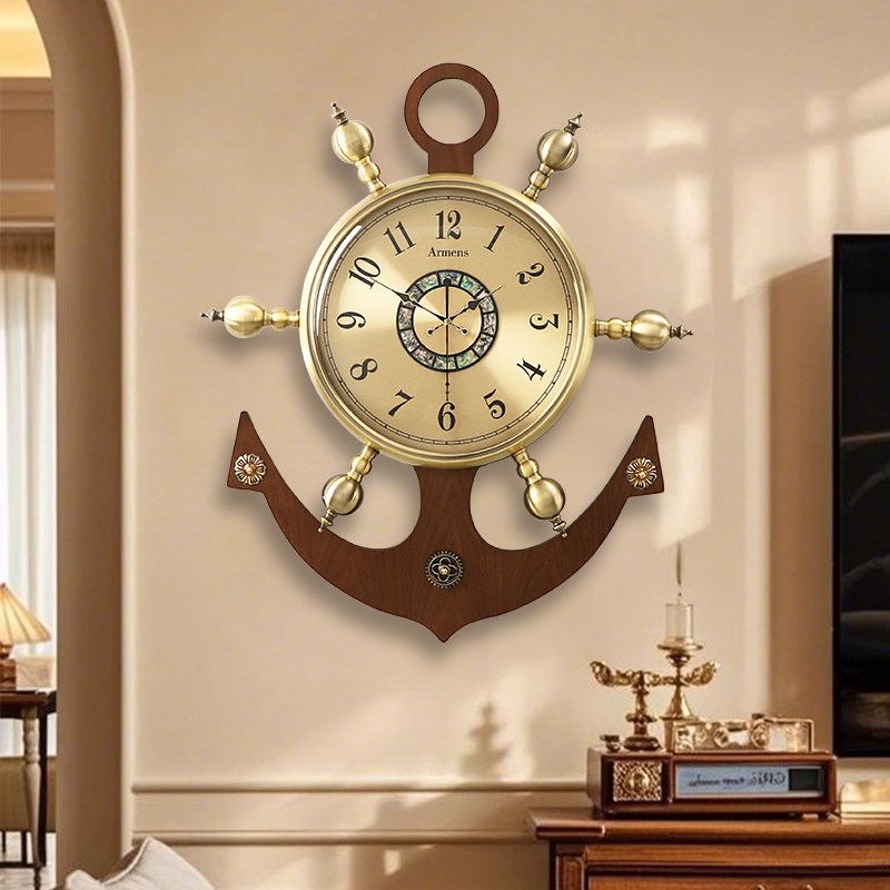 欧式轻奢挂钟家用j客厅壁钟现代创意个性时钟别墅挂表舵手装饰钟