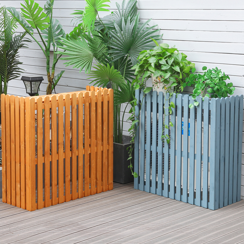 空调外机花架阳台置物架装饰防腐木架G子木罩户外室外空调主机罩