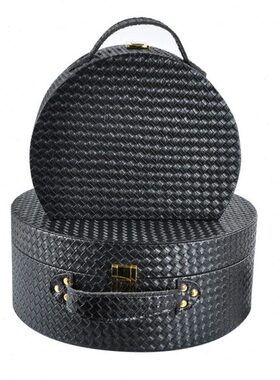 半圆形黑色编织纹皮质金色配件首饰收纳盒化妆盒储物箱手提箱小