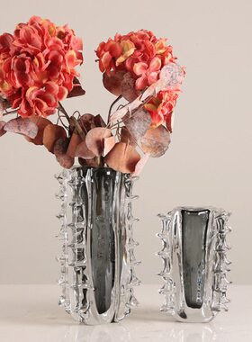 灰色琉璃轻奢花瓶异形摆件可水培客厅酒店样板房餐桌插花花器装饰