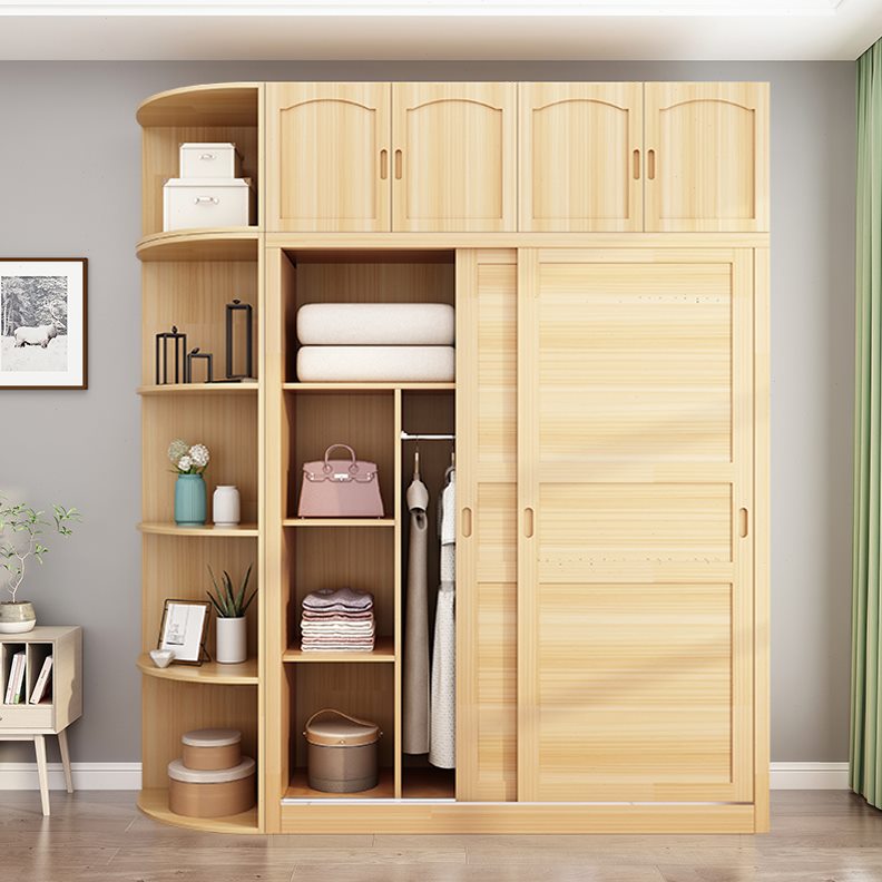 推拉门衣柜家用卧室全实木柜子经济型松木衣柜现代简约儿童大衣橱