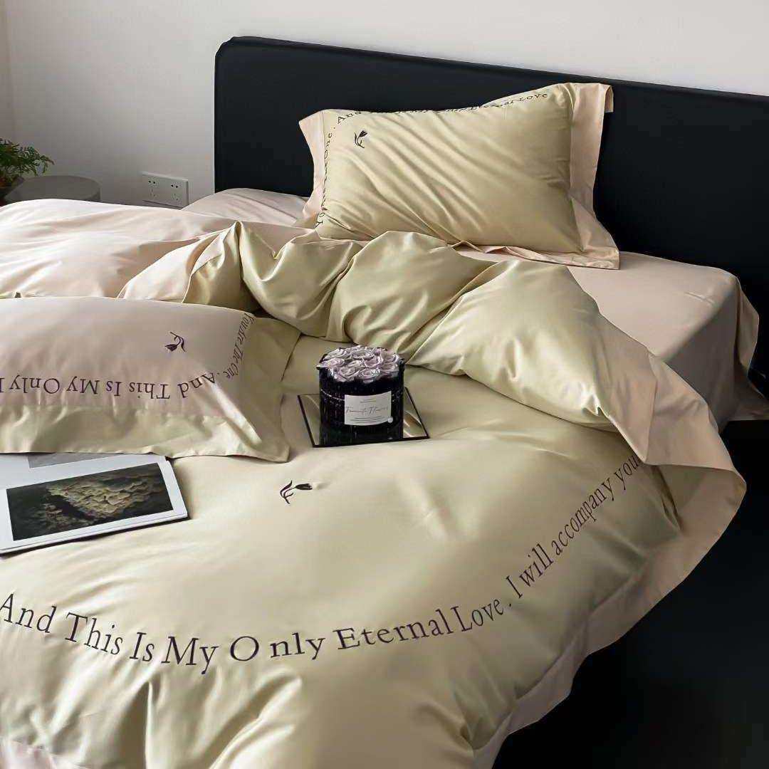 曼塔玫瑰｜A类100S高纱支长绒棉双拼刺绣四件套轻奢纯棉裸睡套件