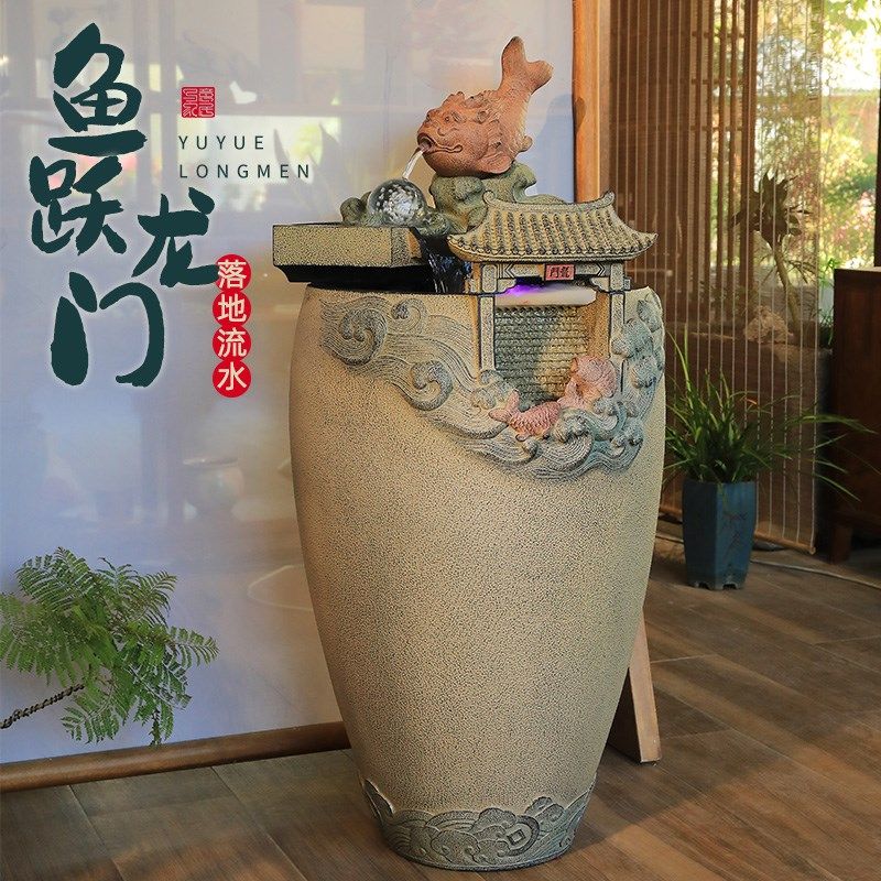 客厅新中式落地流水摆件室内家居办公室装饰循P环流水景观喷泉鱼