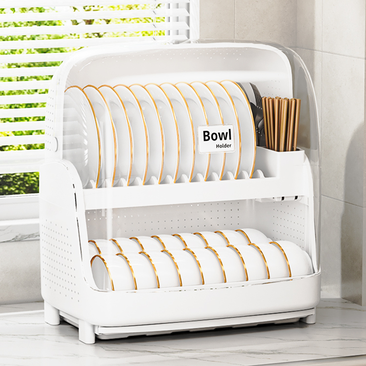 碗筷收纳盒碗g盘柜厨房家用大容量透明防尘餐具沥水置物放碗碟收