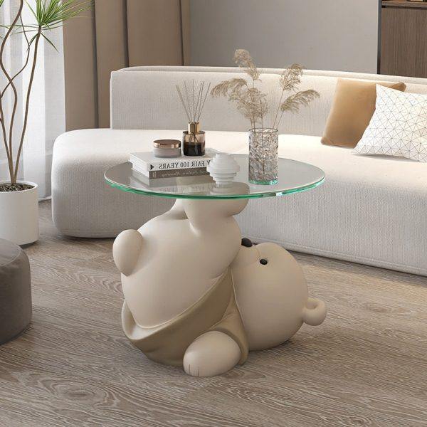 奶油风大型熊客厅落地边几装饰摆件电视柜沙发旁茶几床头乔迁礼物,家居饰品,落地摆件,淘宝优惠券,粉丝福利购,淘宝优惠卷