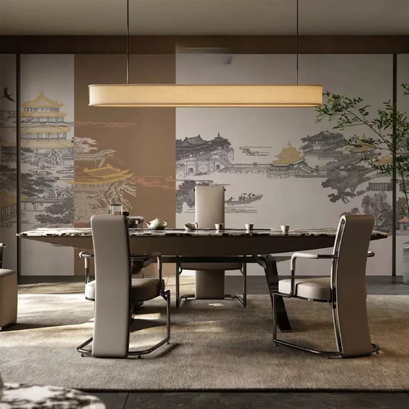 新中式楼阁刺绣墙布古典轻奢电视背景墙布纸客厅茶室202Z4新款墙