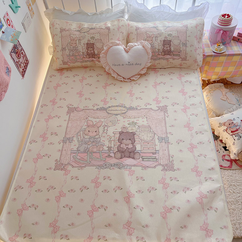 夏季好物 冰丝凉席三件套床上用品宿舍席子1.5m可爱少女心凉感,床上用品,冰丝席,淘宝优惠券,粉丝福利购,淘宝优惠卷