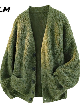 【敖瑞鹏代言】GLM官方慵懒毛衣外套毛织男秋冬针织衫开衫上衣绿