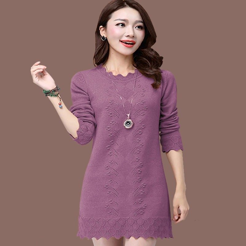 冬季新款大码毛衣女提花套头毛衣修身显瘦中长款针织衫韩版连衣裙,女装/女士精品,毛针织衫,淘宝优惠券,粉丝福利购,淘宝优惠卷