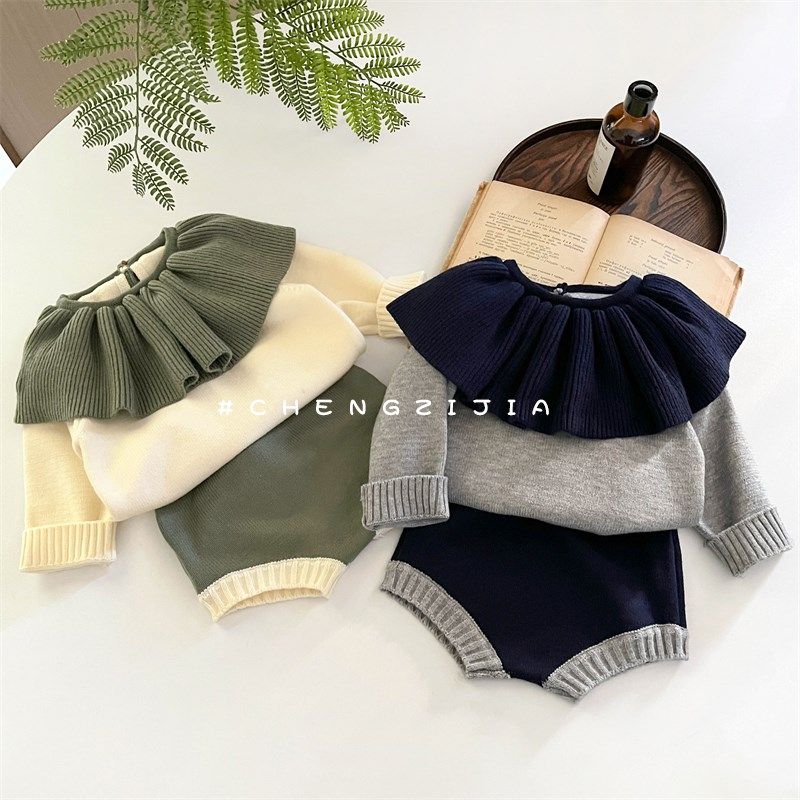 女童装荷叶领毛衣针织衫兔尾巴短裤宝宝春秋套装婴儿衣服洋气上衣,童装/婴儿装/亲子装,套装,淘宝优惠券,粉丝福利购,淘宝优惠卷