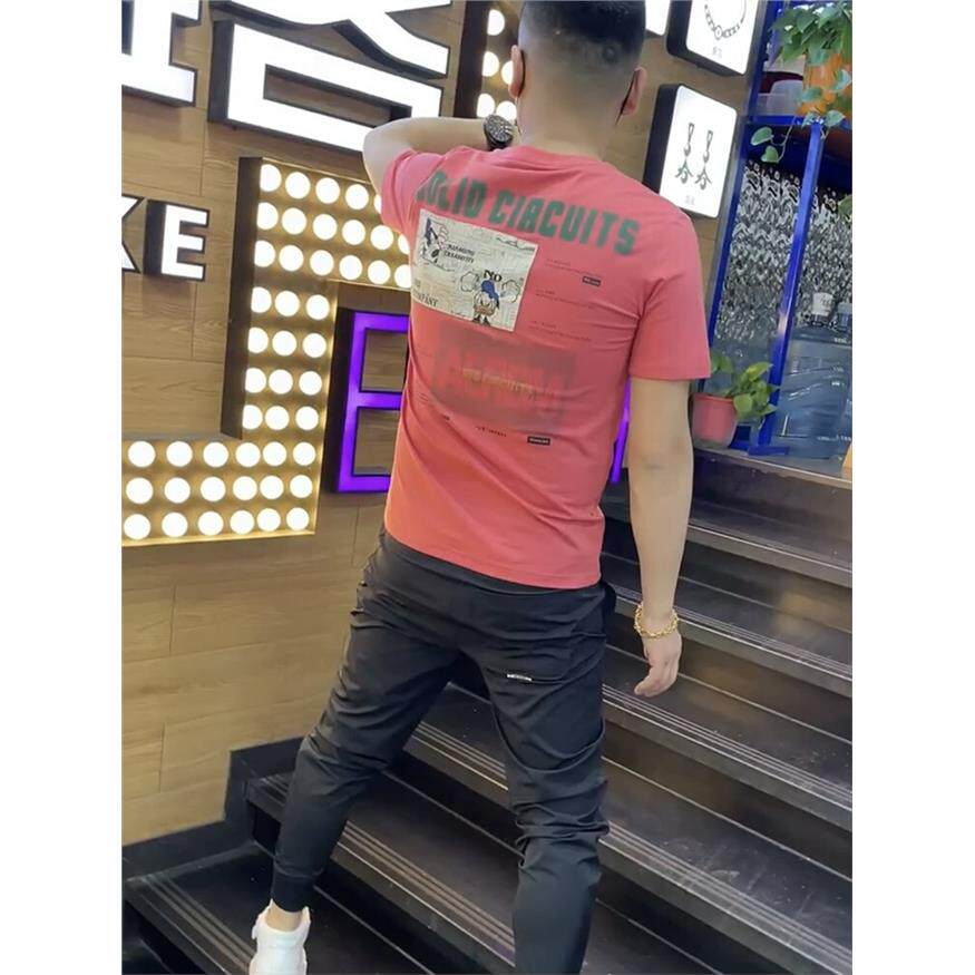 夏季新款粉色短袖T恤潮男