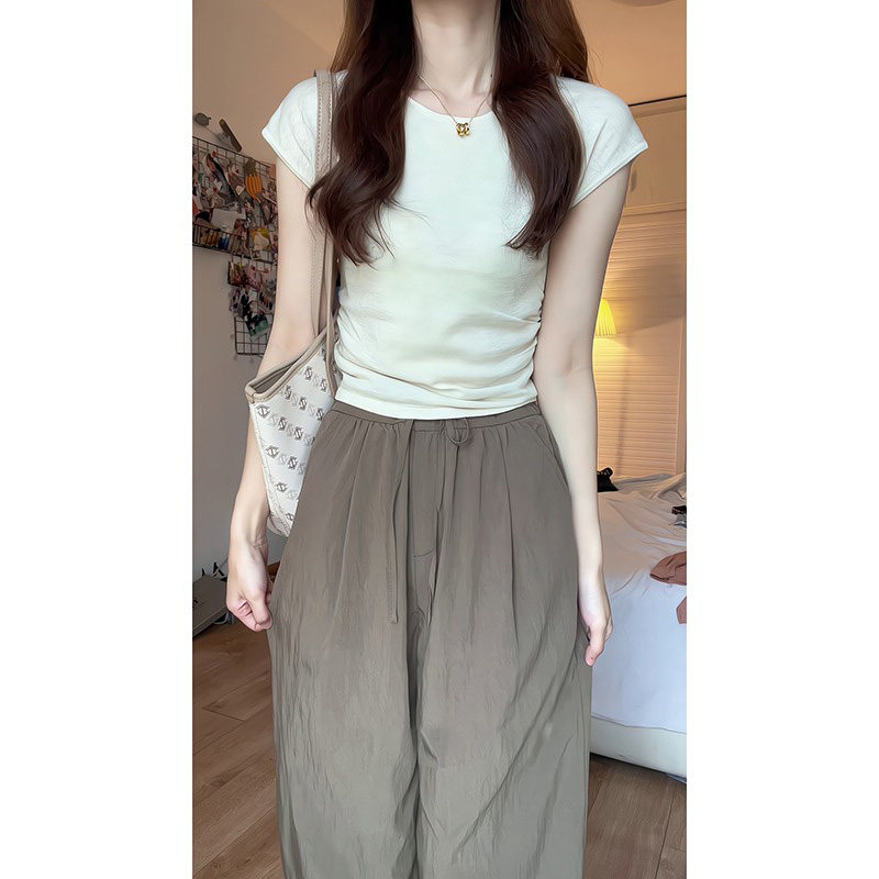 白色正肩短袖t恤女夏季1/